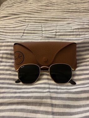 Ray-Ban Gold Frame Sunglasses with Black Lenses
